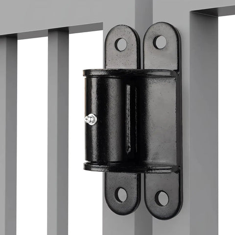 Beefy 7 Inch Face Mount Gate Hinges Bolt On Weld On Roller Bearing For Large Driveway Gates Up To 1100 Pounds 2062P Lubricable Iron Gate Hinge Pair With 180 Degree Swing installed on gray metal gate