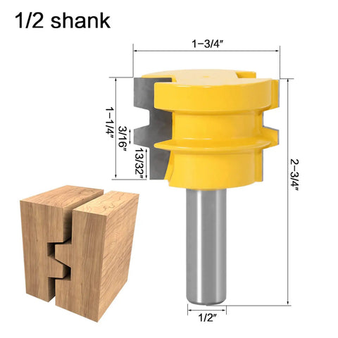 Premium Reversible 12mm And 12.7mm Shank Tenon Router Bit For Smooth Woodworking Projects, 1/2" shank and dimensions shown.