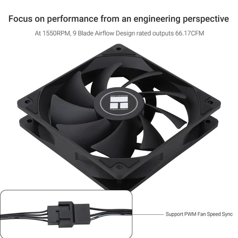 TL-C12C X3 120mm PWM CPU Fan with S-FDB Bearing, black 9-blade design, shown with 4 pin connector detail, for PC builds