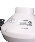 Close-up of Centrifugal Inline Duct Fan VK 100 4 Inch Plastic Casing with label and bracket