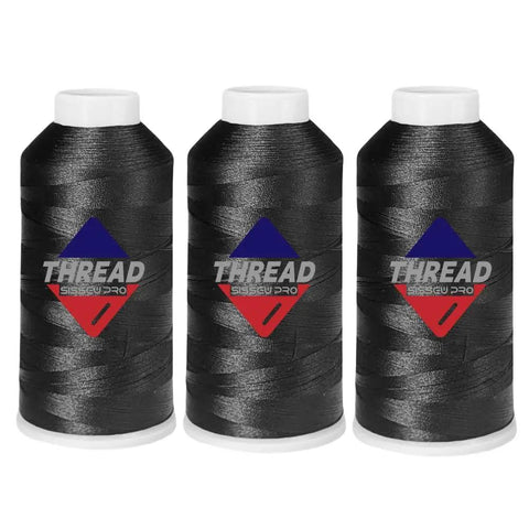 40WT Machine Embroidery Thread Three Big Spools Black Polyester 120D/2 for Commercial and Home Embroidery Machines