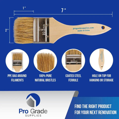 12 Pack Dope 2 Inch Chip Paint Brushes Set Durable Disposable Wood Handles With All Natural China Bristles details