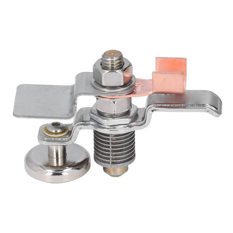 Powerhouse Magnetic Welding Support Clamp With 40kg Suction For Iron And Brass Grounding, showing metal components and a strong attachment.