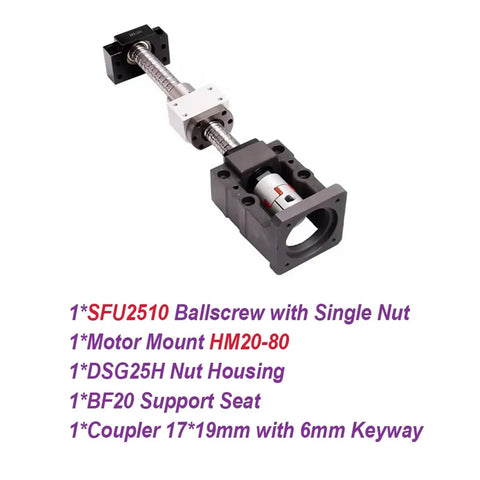 Premium 25mm SFU2510 Ball Screw Kit For CNC Rigs With Single Nut BF20 Coupler And HM20-86 Support Blocks C7 Grade Precision Smooth Linear Motion For DIY Projects Making Awesome Machined Parts Today, 25mm ballscrew assembly