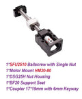 Premium 25mm Ballscrew Kit SFU2510 Nema32 Coupler with Single Nut And Precision C7 Grade For DIY CNC Parts Setup That Really Flows Smooth. SFU2510 ballscrew kit with motor mount, nut housing, support seat, and coupler