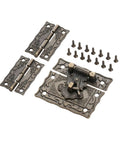 Three Piece Old School Antique Bronze Box Latch Set With Vintage Hasp Clasp And Hinges For Jewelry Boxes Suitcases Wooden Cabinets And Chests