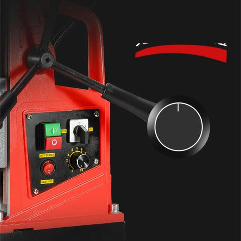 Control panel of Magnetic Drill Press 1350W Portable Core Drilling Machine for Metalworking with adjustable speed settings.