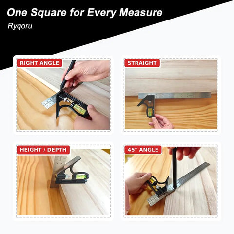 12 Inch Heavy Duty Combination Square With Integrated Vial Level And Dual Metric Imperial Ruler Scales featuring right angle measurement.