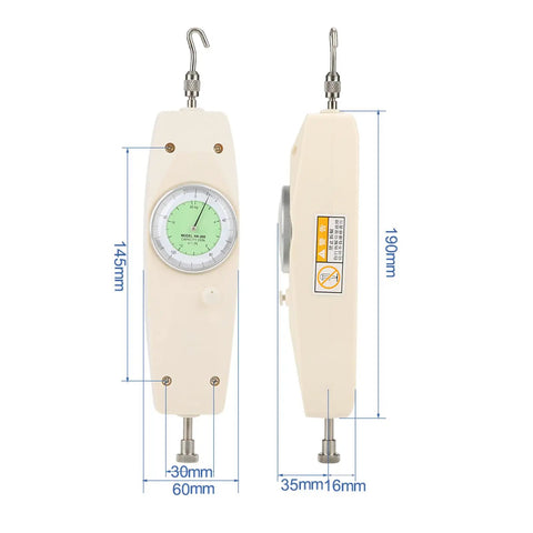 200N Analog Dynamometer Force Meter With Dial Gauge, Push Pull Tester, Handheld Force Gauge For Electronics, On-The-Bench Mounting, Clamping Tools, High-Precision Tension And Compression Measurement with 145mm and 190mm dimensions