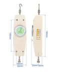 200N Handheld Analog Dynamometer Force Tester With Dial Gauge For Electronics, Hardware, And Auto Parts, Push Pull Gauge Meter, Bench Mount Ready, Portable Force Gauge For Precise Push And Pull Measurements, cream plastic body with hooks and dial