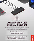 Plug And Play Thunderbolt 5 Docking Station Boasting 180W Output For Smooth Triple 8K Displays And Snappy Data Transfers For High Performance Workstation Setups Black connected to multiple monitors.