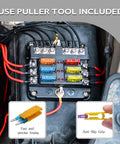 Hella Durable 120 Piece Car Fuse Assortment Kit With Heavy Duty Puller Tool shown in vehicle fuse box with fuses and wires.
