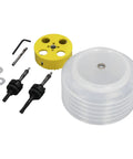 Precision 4.25 Inch Hole Saw Kit For Recessed Lighting And Can Lights. Heavy duty steel cutter set with dust bowl and drill bits.