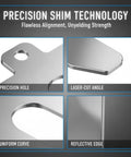 Detail views showcasing features of Solid 80 Piece 304 Stainless Steel Slotted Shims 0.001 Inch Laser Cut Precision Metal Shim Kit.