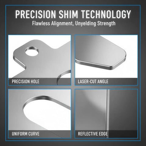 Detail views showcasing features of Solid 80 Piece 304 Stainless Steel Slotted Shims 0.001 Inch Laser Cut Precision Metal Shim Kit.