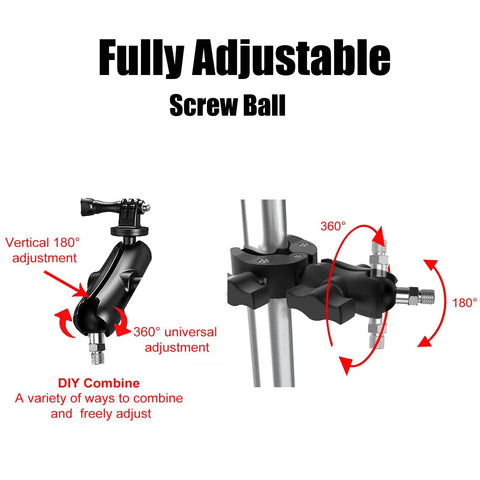 Image showing fully adjustable screw ball with Dope 1 Inch Ball Mount Adapter With M6 Threaded Post Ball Head For RAM Mounts.