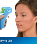 Non Contact Infrared Thermometer For Forehead Food And Bath Use Fast Accurate Readings For Adults Kids And Babies Hygienic Touchless Digital Thermometer Now blue handheld thermometer near forehead