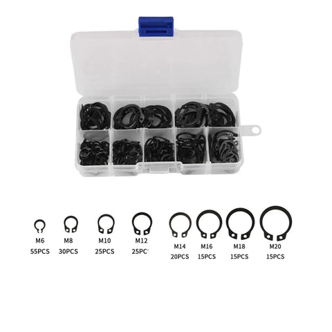 Heavy Duty C Clip Washers Kit 200 Pieces M6 To M20 Pro Grade Carbon Steel Set in box