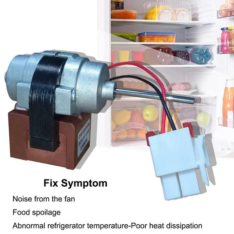 Refrigerator Evaporator Fan Motor 3015924900 D4612AAA36 DC 13V Replacement displayed with opened Kenmore fridge