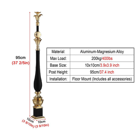 Hella Tough Aluminum Stair Balusters With Flexible Zero To Two Seventy Degree Pivot Bracket, 95cm tall, aluminum-magnesium alloy, floor mount installation.
