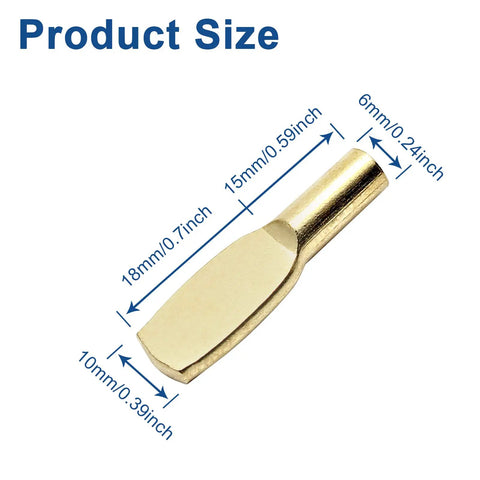Heavy Duty Gold Plated Shelf Pegs 30 Piece Set 6mm Spoon Support Pins For Adjustable Cabinets Display Racks dimensions and size details.