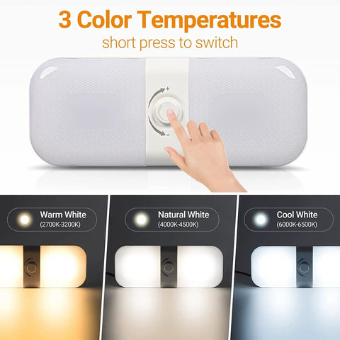 RV Interior LED Ceiling Lights 1700LM 12V Dimmable Dome Fixtures 4 Pack With 3 Color Temperature Switch On Off Warm Natural Cool White