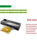 Black and silver countertop vacuum sealer with a bag of mixed vegetables.