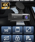 3 Channel 5G WiFi Dash Cam Front Cabin And Rear 4K Plus 1080P Plus 1080P Video With HDR Night Vision G Sensor in car
