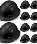 Image of 10 Pack Full Brim Hard Hats For Construction Worksites Boss Level Protection With 6 Point Adjustable Ratchet Suspension HDPE Safety Helmet ANSI Z89 1 Type I Class E Meets PPE Standards For Men And Women, showing black helmets with full brim design.