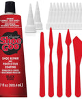 Rugged Shoe Repair Kit For Worn Shoes And Boots With Heavy Duty Adhesive For Leather Vinyl Rubber And Canvas 3.7 Ounce Tube Four Snip Tip Applicators And Pixiss Spreader Tools Set