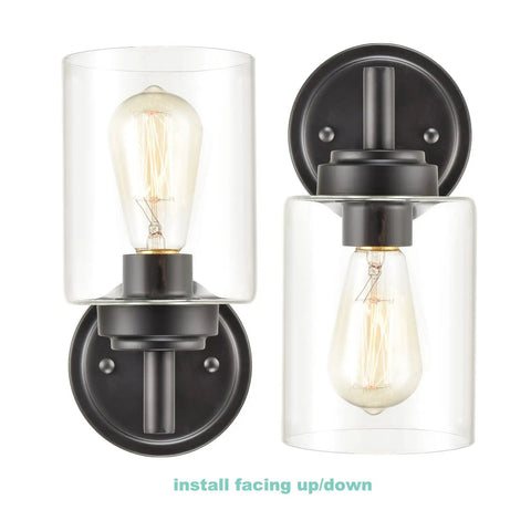Cool Industrial Black Wall Sconces Two Pack With Cylindrical Clear Glass Shades For Bathroom Vanity Lighting Hardwired Mount
