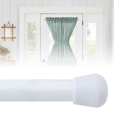No Drill Adjustable Aluminum Curtain Rods 2 Pack With Adhesive Hooks White 26 To 50 Inch For Sheer And Tier Curtains Easy Install Durable Lightweight Door And Window Curtain Rod Set close-up