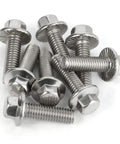 Badass M6X20mm Flanged Hex Bolts Stainless Steel 304 Heavy Duty Fasteners With Integrated Flange Base Zero Rust Guarantee For Truck Mods And Shop Projects 25 Piece Set stacked together on a white background.