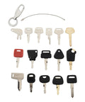 16 Keys Heavy Equipment Ignition Key Set With Blanks And Keychain, variety of keys and keychain visible