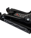 Black hydraulic floor jack with detailed markings, suitable for Tough As Nails Wall Mount Floor Jack Stand Rack Garage Tool Storage Organizer.