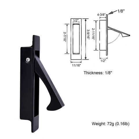 Matte Black Edge Pull Pocket Door Handles In Stainless Steel 304 With Flush Mount Design showing dimensions and weight