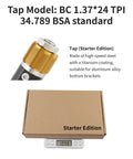 Bottom Bracket Tapping Tool Set For Bike Frames, Pro Grade Aluminum Alloy Taps 1.37x24 Right And Left Hand with box on scale.