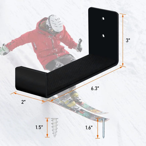 Rock Hard Premium Aluminum Snowboard Wall Mount Rack With Grippy Eva Padded Skis Display Hanger For Garage Home Storage Heavy Duty Brackets Double Pack Set dimensions 6.3x2x3 inches in black.