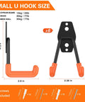 Six Pack Heavy Duty Garage Hooks 2.8 Inch U Shaped Wall Mounted Hanger dimensions and installation info with screws included.