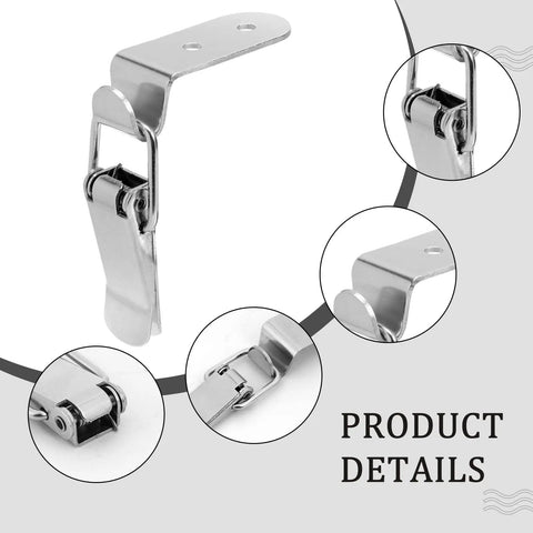 Stainless Steel 90 Degree Toolbox Hood Locks Latches For Cabinets And Barn Doors Easy Install Toggle Catch Hardware Set Built To Last Box Latch 2.56 By 0.78 Inch Small Yet Super Strong Four Sets Included shown with close-up details