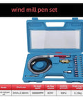 Compact And Dang Handy Mini Pneumatic Sanding Pen With Air Die Grinder Kit For Precision Polishing Engraving And Detail Work Delivering Sweet Finishes On Wood Metal Projects in blue case with tools and specifications.