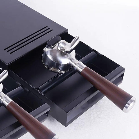 Espresso Knock Box Drawer For Coffee Grounds Storage And Dump Slide Out Bin with portafilter, black carbon steel