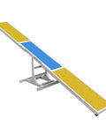 Dog Agility Seesaw For Backyard Training, Weather Resistant Balance Obstacle, shown in blue and yellow with 2 level height adjustment.