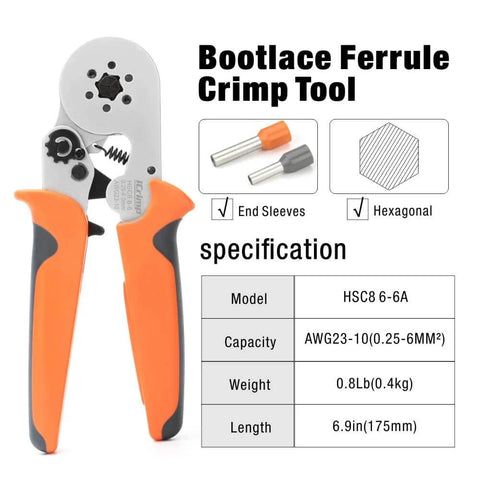 Self Adjusting Wire Ferrule Crimping Tool For Bootlace Ferrules, Pro Grade No Nonsense Heavy Duty Crimper With Hexagonal Crimp Profile