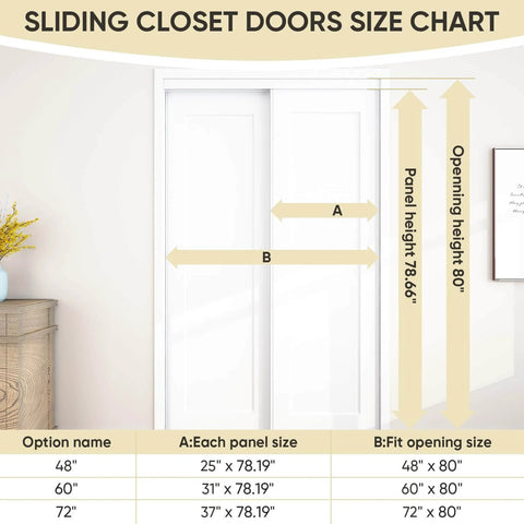 Easy Install Sliding Closet Door For 48 Inch Wide Opening Bypass Style With Two Panels 80 Inch Tall Steel Frame primed size chart