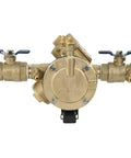 Pro Shop Grade Bronze Y Pattern RPZ Backflow Preventer With Sentryplus Sensor, detailed view from the front showing valves.
