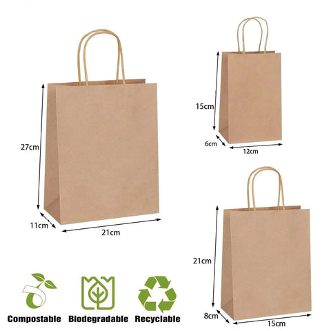 Kraft Paper Bags With Handles For Takeout And Shopping White 50 Pack 26x12x31 Cm Durable Versatile Bags For Food Clothes