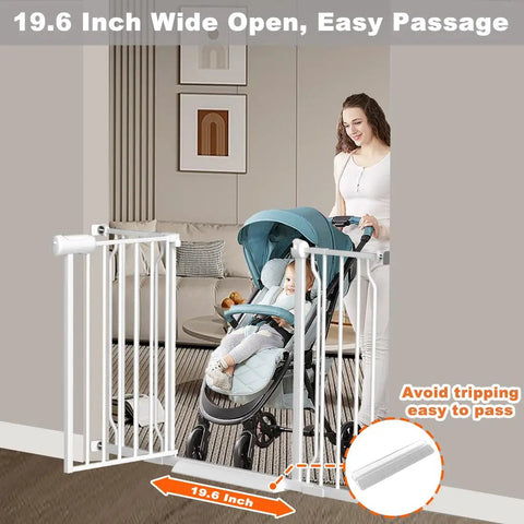 Extra Wide Baby Gate For 48 To 53 Inch Openings With Auto Close Convenience Indoor Child Safety Gate open with stroller passing through