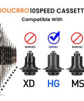 Bike Cassette 10 Speed Wide Range For Mountain And Road Bikes With compatibility info for XD, HG, MS hubs