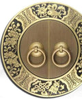 Decorative round copper door handle with floral patterns, featuring knocker pulls, Vintage Bronze Barn Door Handle Set For Cabinets And Closets